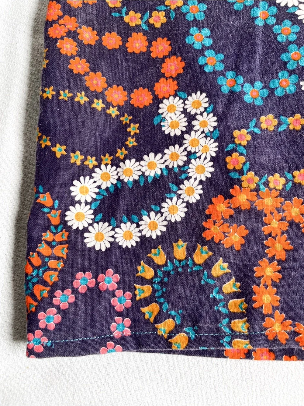 VINTAGE 60s 70s Handmade Baby Dress Strappy Plum Purple Paisley Floral Daisy